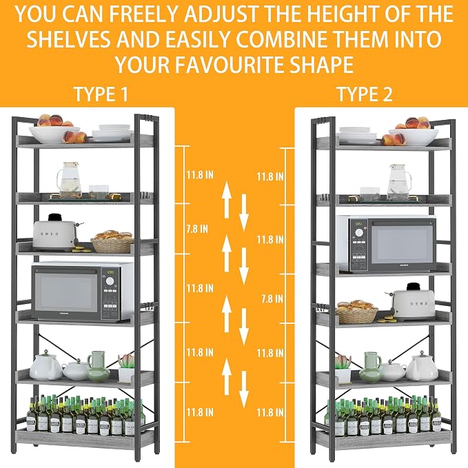 HCHQHS 6 Tier Bookshelf, Adjustable Industrial Bookcase, Vertical Tall Book - Image 4