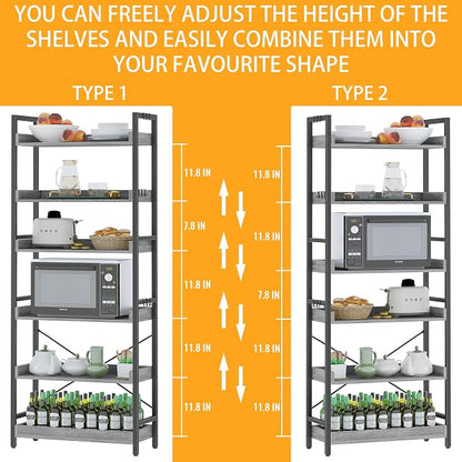 HCHQHS 6 Tier Bookshelf, Adjustable Industrial Bookcase, Vertical Tall Book - Image 4