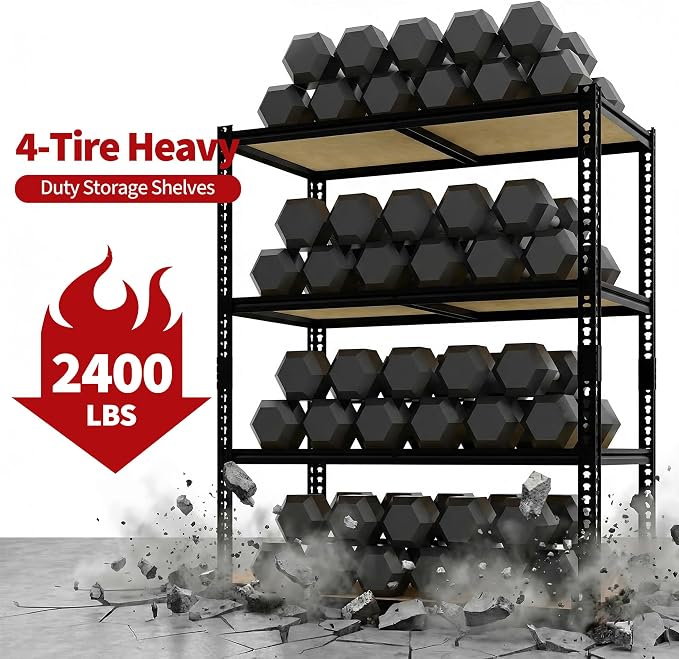 Heavy Duty Garage Storage Shelves, 2400 Lbs Capacity, 4-Tier Adjustable Storage - Image 4