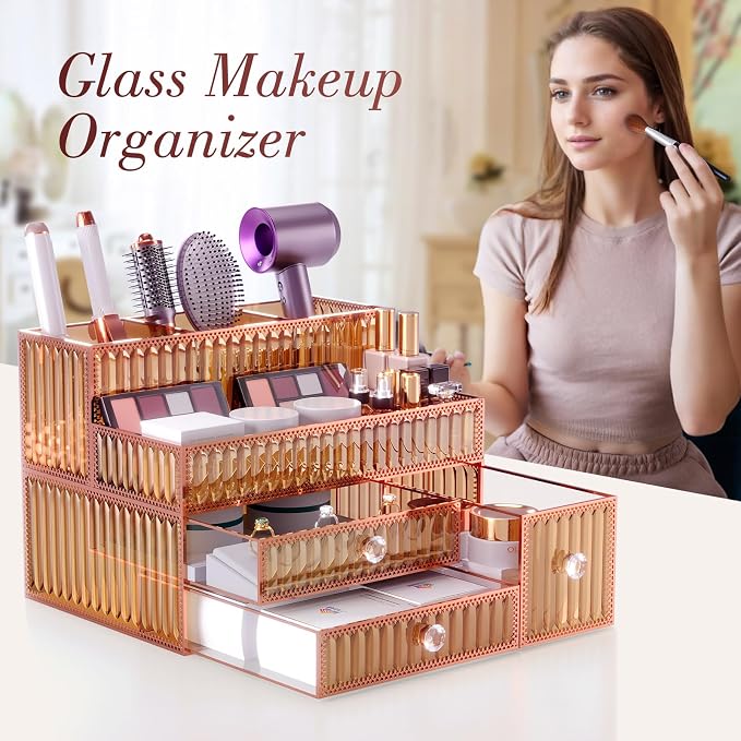 Youdepot Golden Tempered Glass Vanity Organizer - Image 3