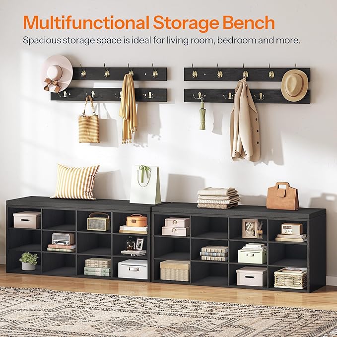HOOBRO Shoe Storage Bench with Cushion, 39.4" L Entryway Bench with 12 Cubbies - Image 5