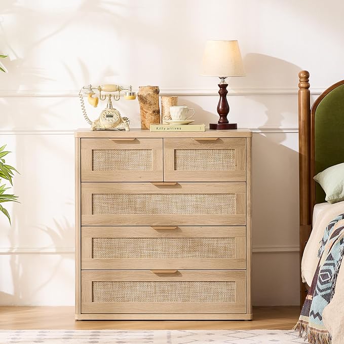LEYAOYAO Rattan Dresser for Bedroom Set of 2, 33.5" Tall Chest of Drawers - Image 9
