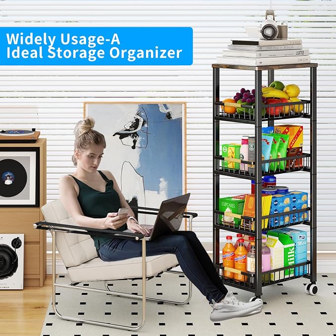 Fruit Vegetable Storage Basket for Kitchen, 5 Tier Large Pull-Out Metal Wire - Image 7