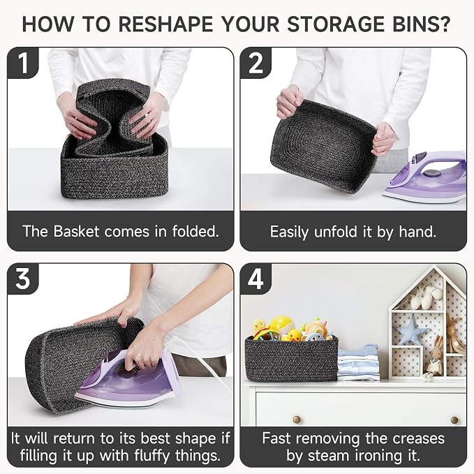3-Pack Shelf Baskets for Organizing, Closet Organizer Bins, Small Woven Baskets - Image 8