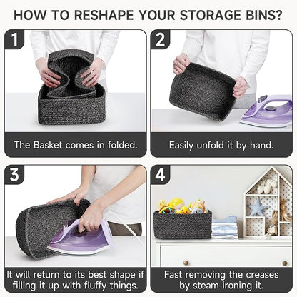 3-Pack Shelf Baskets for Organizing, Closet Organizer Bins, Small Woven Baskets - Image 8