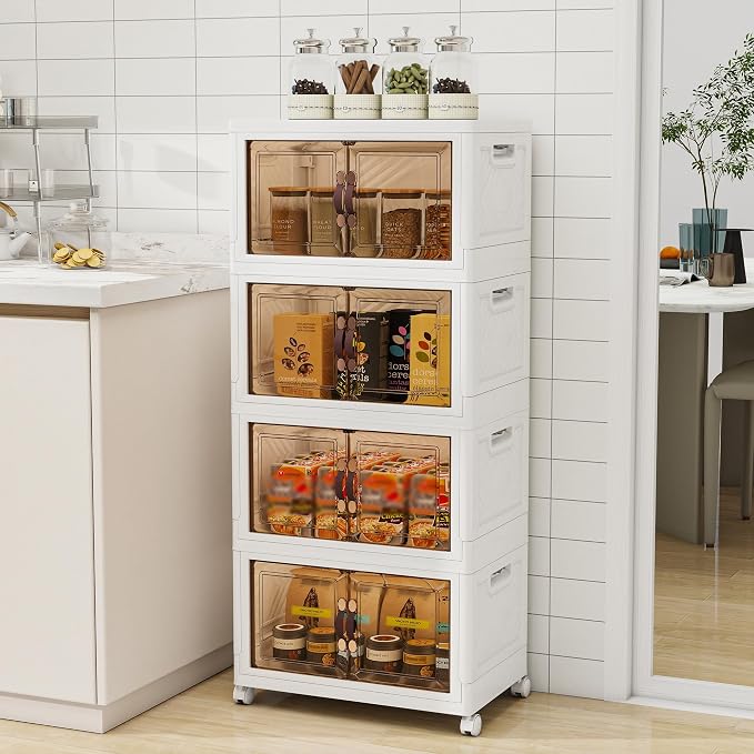 Storage Bins with 2 Lids and Wheels, Collapsible Bathroom Storage Cabinet with - Image 5