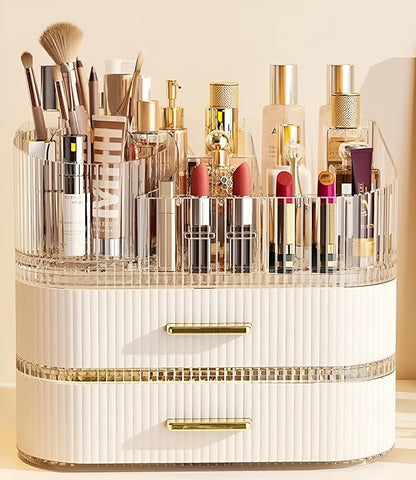 Makeup Organizer with Drawers and 360° Rotating Brush Holder, Large Capacity by Unknown