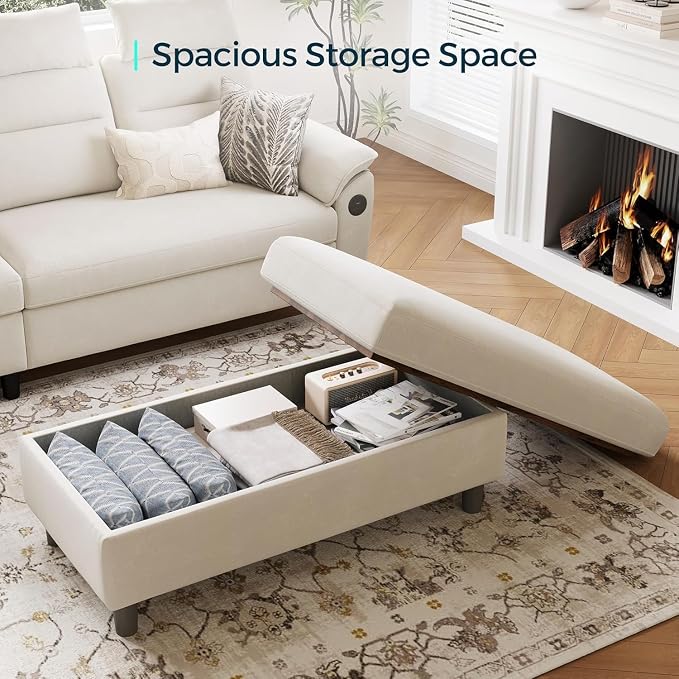 LINSY HOME 46 Inches Wide Storage Ottoman Bench, Linen Coffee Table Folding - Image 3