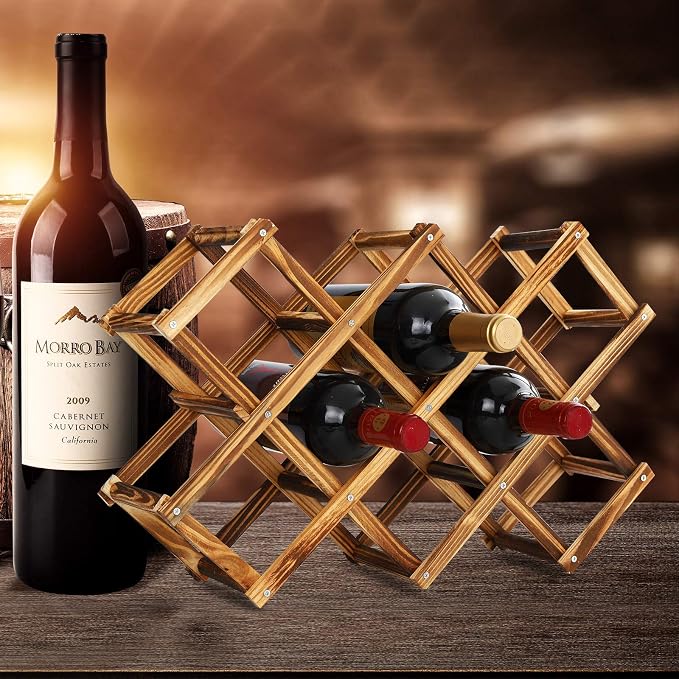 Freestanding Wine Rack, Holds up to 10 Bottles, Foldable Countertop & Cabinet - Image 3