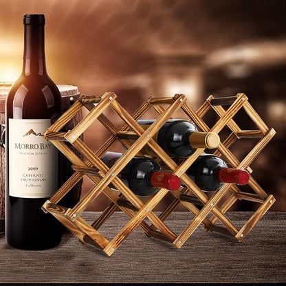Freestanding Wine Rack, Holds up to 10 Bottles, Foldable Countertop & Cabinet - Image 3