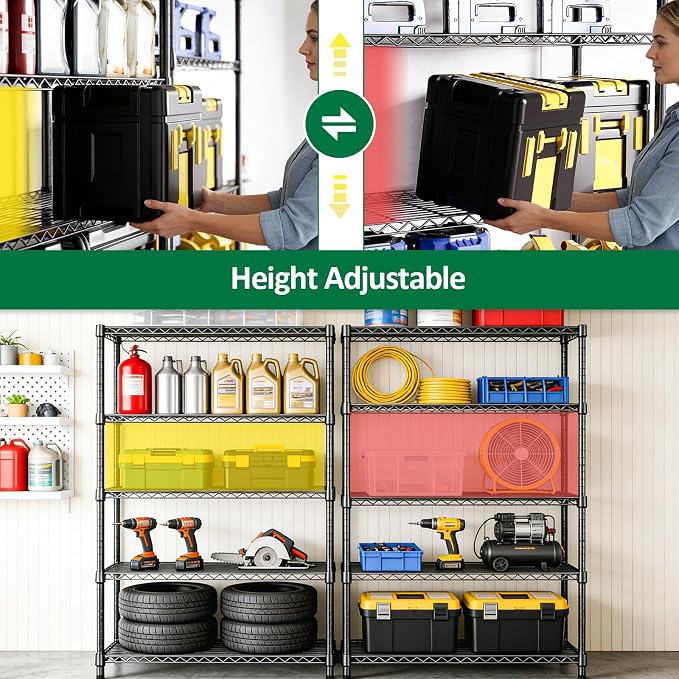 IZEUK 5-Tier Heavy Duty Metal Storage Shelving Unit, Adjustable Steel Wire Rack - Image 5
