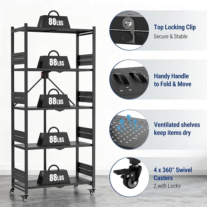 WORKPRO 5-Tier Folding Shelf, No-Assembly Metal Storage Rack - Image 6