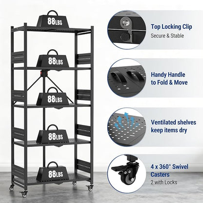 WORKPRO 5-Tier Folding Shelf, No-Assembly Metal Storage Rack - Image 6