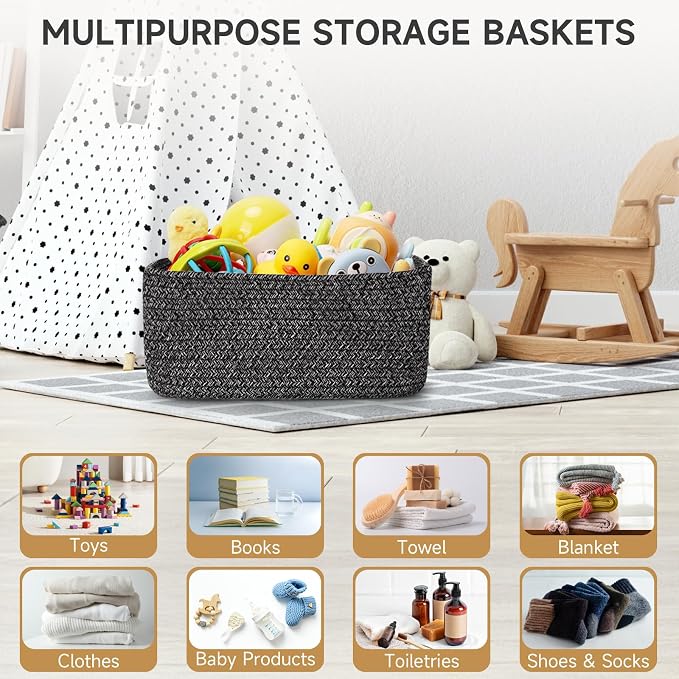 3-Pack Storage Baskets for Organizing | Woven Shelf Toy Basket | Rope Baskets - Image 6