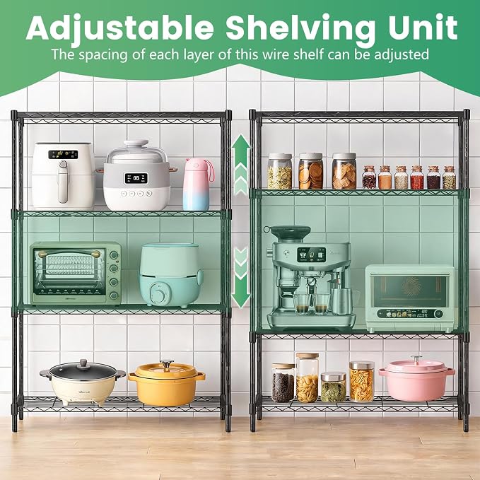 FDW | 4-Tier Wire Shelf | 36" x 14" x 54" | Black | Storage Shelves - Image 4