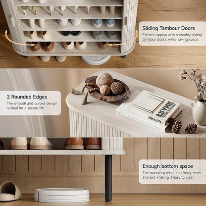 6-Tier Shoe Cabinet with Sliding Door, Wooden Shoe Storage Cabinet with - Image 7
