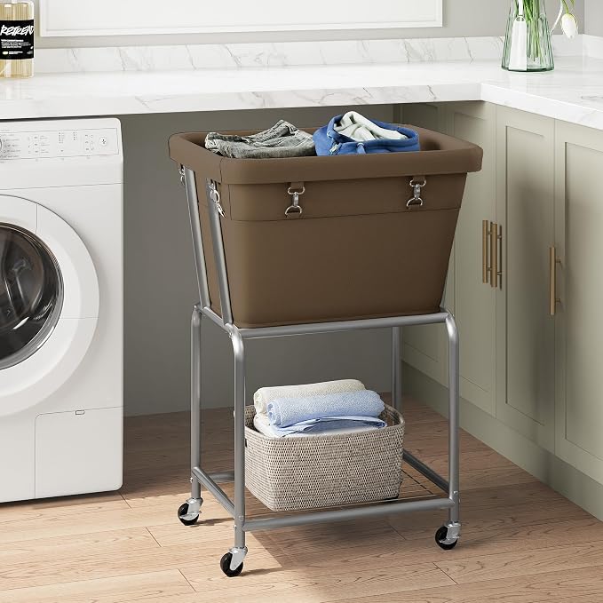 ELYKEN Laundry Cart with Wheels, Rolling Laundry Hamper with Removable Bag and - Image 2