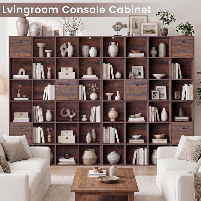 24 Cube Storage Rack, Walnut Wood Bookshelf - Image 6