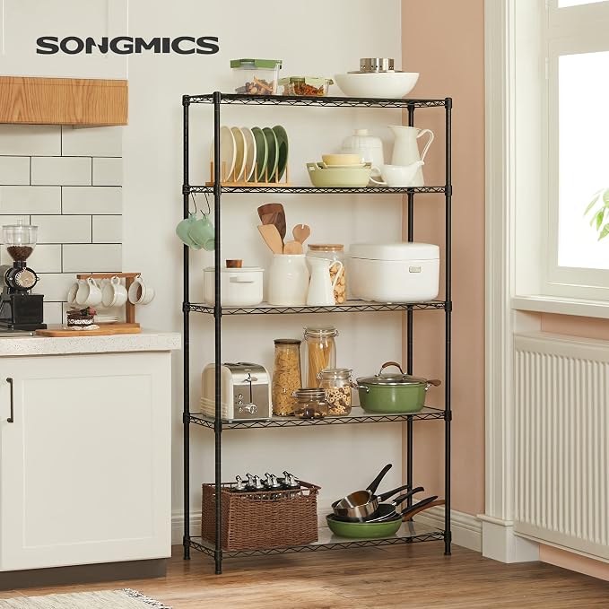 SONGMICS 5-Tier Storage Shelves, Wire Shelving Unit, Kitchen Metal Shelves - Image 2