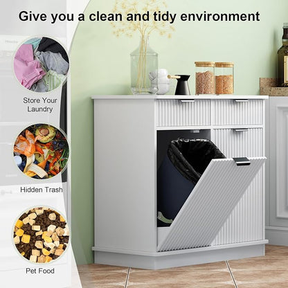 White Double Tilt Out Laundry Hamper Cabinet Laundry Basket Cabinet Hidden - Image 9