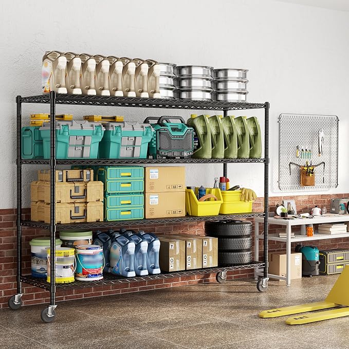 Storage Shelves with Wheels, 4-Tier Adjustable Metal Industrial Utility Shelf - Image 8