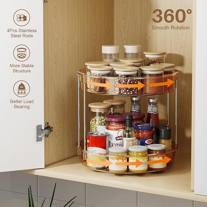 LAMU 2 Pack 2 Tier Lazy Susan Turntable Organizer 12'' Rotating Spice Rack - Image 4