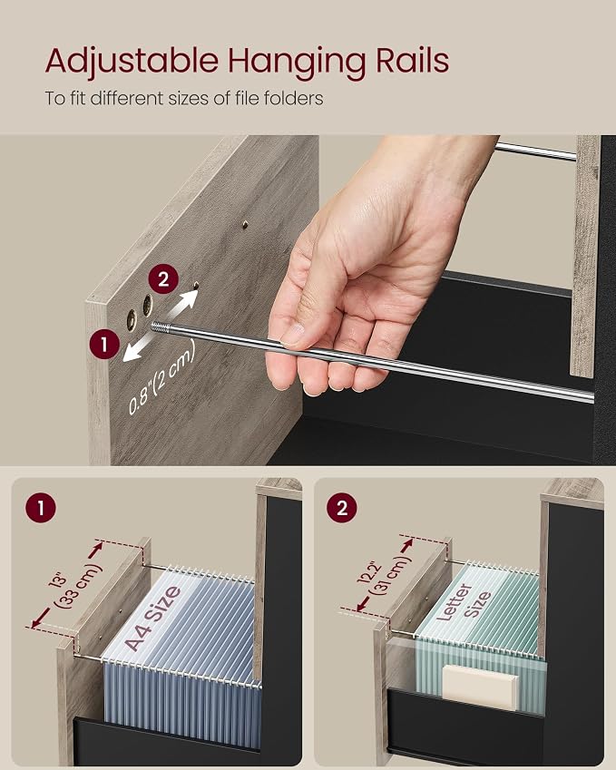VASAGLE 2-Drawer File Cabinet, Small Rolling Filing Cabinet - Image 6