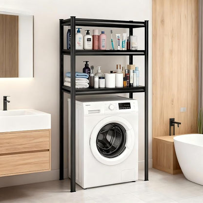 Height-Adjustable Bathroom & Laundry Storage Shelf, 3-Tier Metal Organizer Rack by HYMNXEMO
