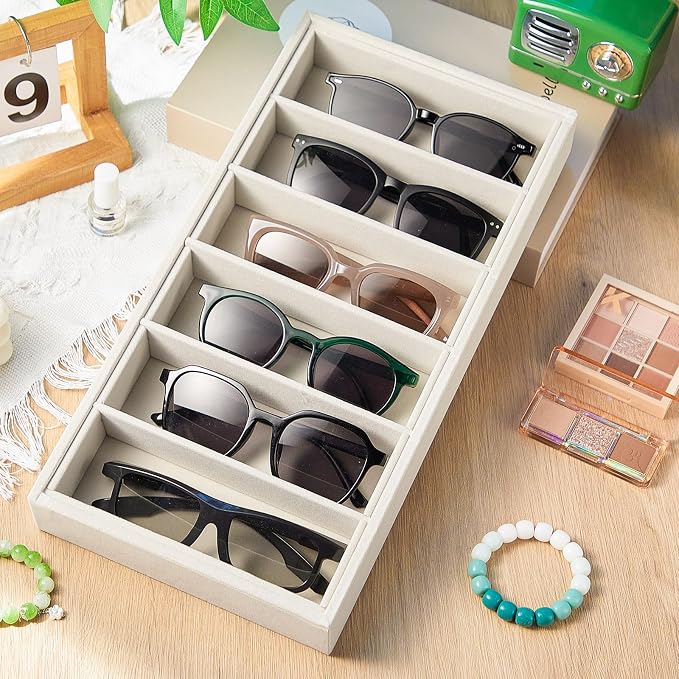4 Pcs Velvet Sunglasses Organizer Tray 6 Grid Sunglass Organizer Velvet Tray - Image 6