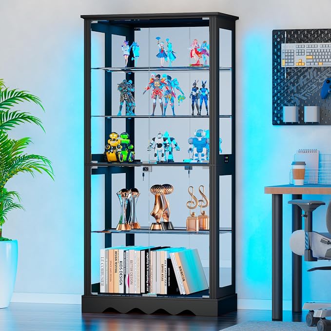 Display Cabinet with Glass Doors, LED Display Case with Removable Shelf - Image 7