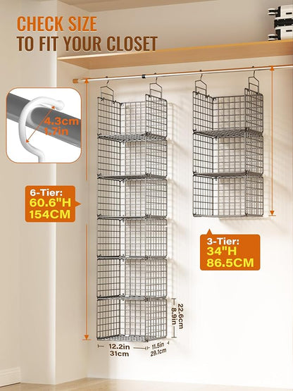6 Tier Closet Hanging Organizer, Metal Closet Organizers and Storage - Image 2