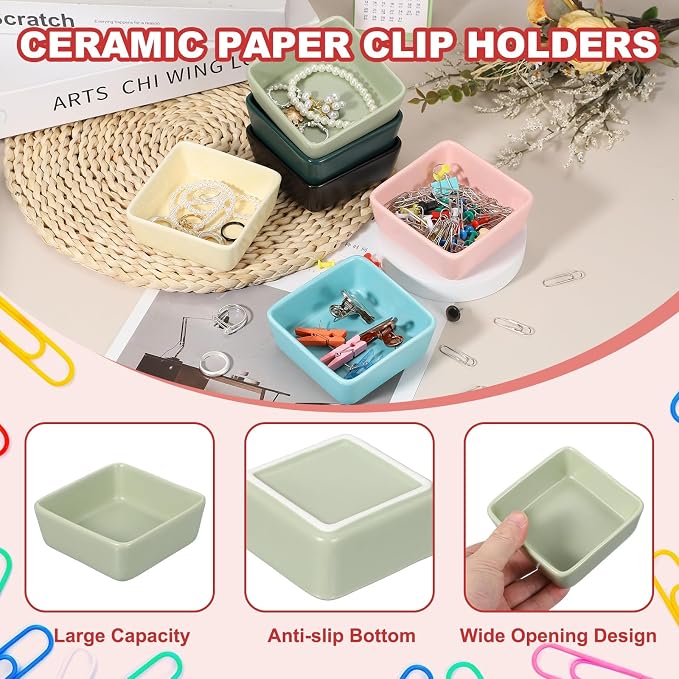 PATIKIL Square Paper Clip Holders, Ceramic Bowl Dish Clip Dispenser Organizer - Image 3