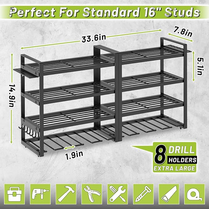 Power Tool Organizer Wall Mount, 4 Layers Capacity Heavy Duty Metal Storage Rack - Image 6