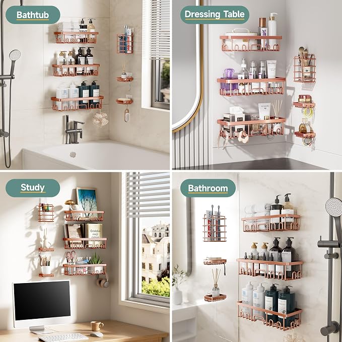Veken Shower Caddy 6-Pack, No Drilling & Rustproof, Waterproof Adhesive Shelves - Image 8