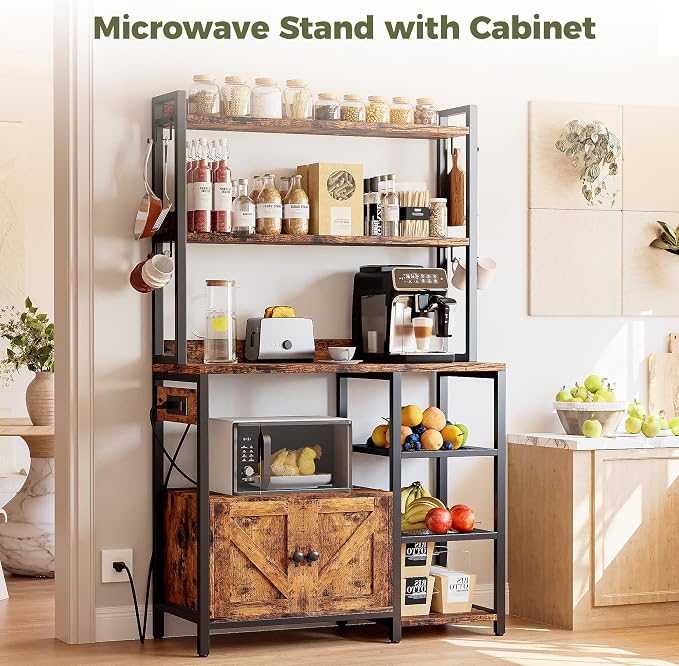 IRONCK Bakers Rack with Cabinet, Kitchen Bakers Rack with Power Outlets - Image 3