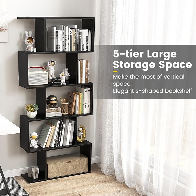 5-Tier Geometric Bookcase, 62.5” Freestanding Room Divider Bookshelf - Image 7
