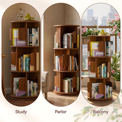 3-Tier 360° Rotating Bookshelf, Round Floor Standing Bookcase - Image 4