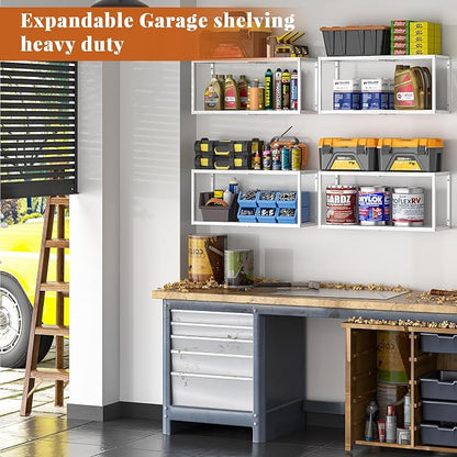 ThreeHio 2 Pack Expandable Garage Shelves Wall Mount, Heavy Duty Garage Wall - Image 2