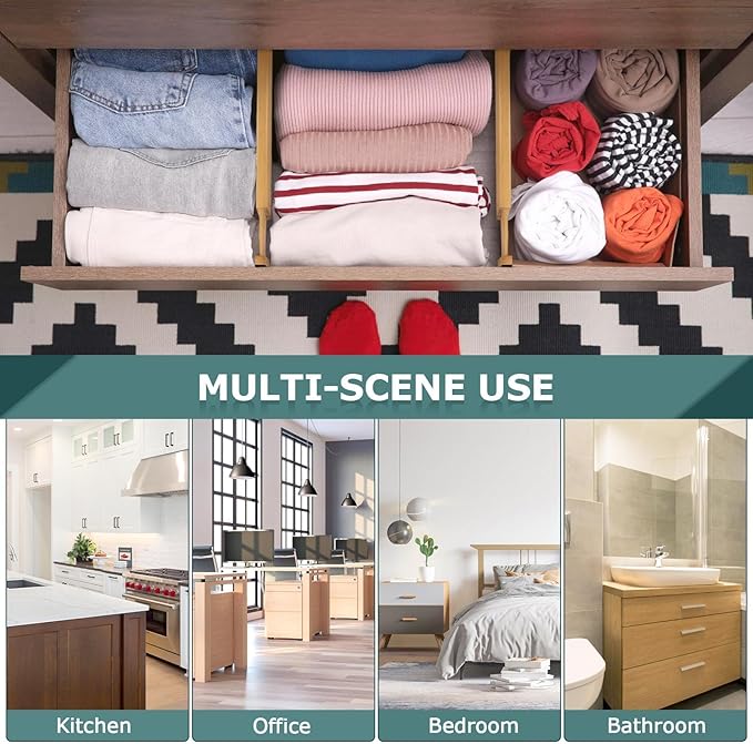 Lzerking Kitchen Drawer Dividers 4 Pack, Adjustable Bamboo Drawer Organizer - Image 5