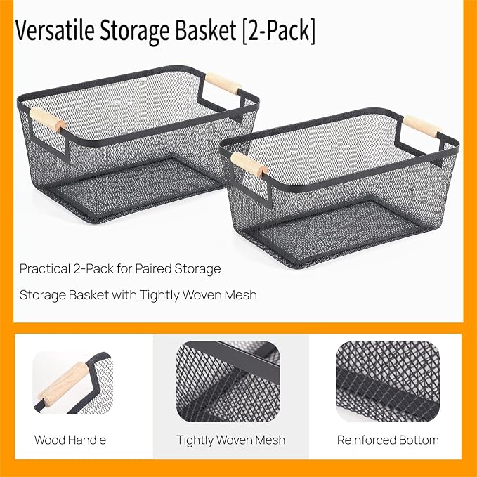 2-Pack Metal Mesh Basket, Medium Wire Storage Organizer - Image 6