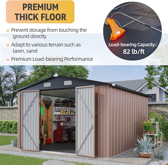 Aoxun 10x12 Shed with Floor Galvanized Steel Outdoor Storage Shed Metal Garden - Image 3