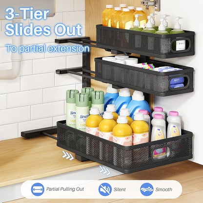 Under Sink Organizer, Height Adjustable Slide out Storage Drawer Rack - Image 7