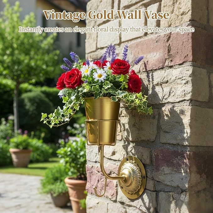 2 Pcs Gold Wall Vases, Vintage Plant Vase Holders - Image 2
