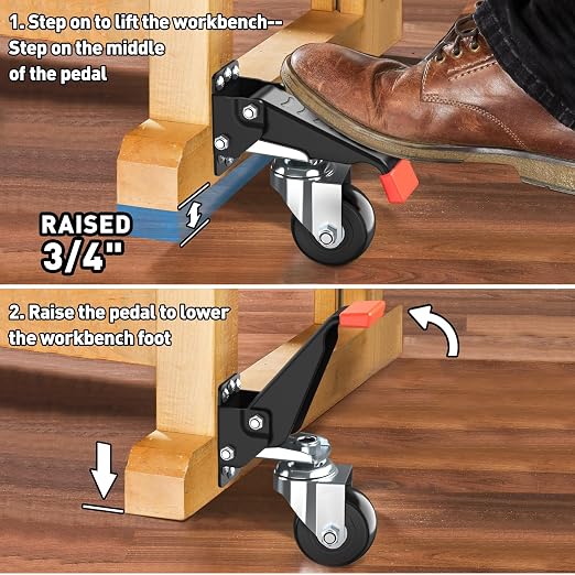 SPACEKEEPER Workbench Casters kit 720 Lbs Retractable Casters Heavy Duty Bench - Image 5