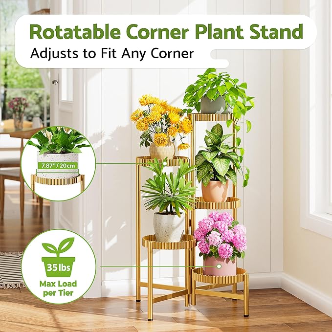 5 Tier Large Plant Stand Indoor, 7.9 Inch Wide Tall Corner Metal Plant Stands - Image 2