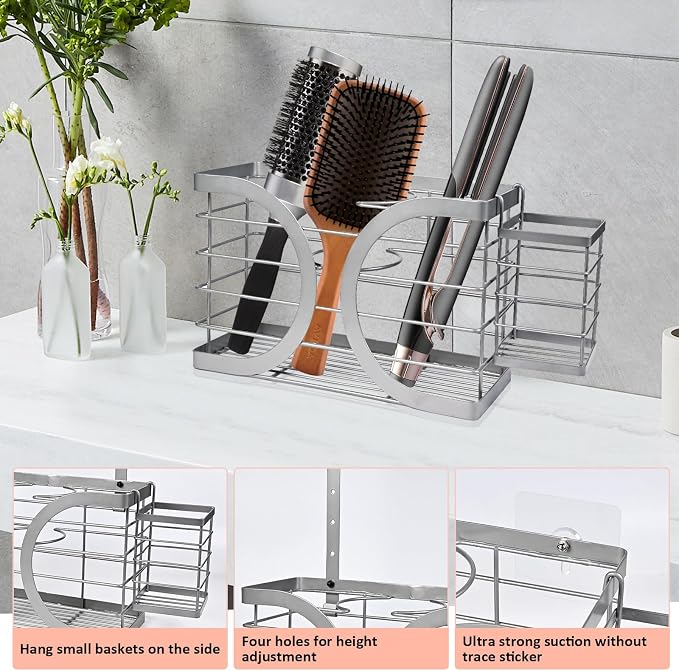 Elegant Light Gray Wall Mounted Hair Dryer Holder - Image 4