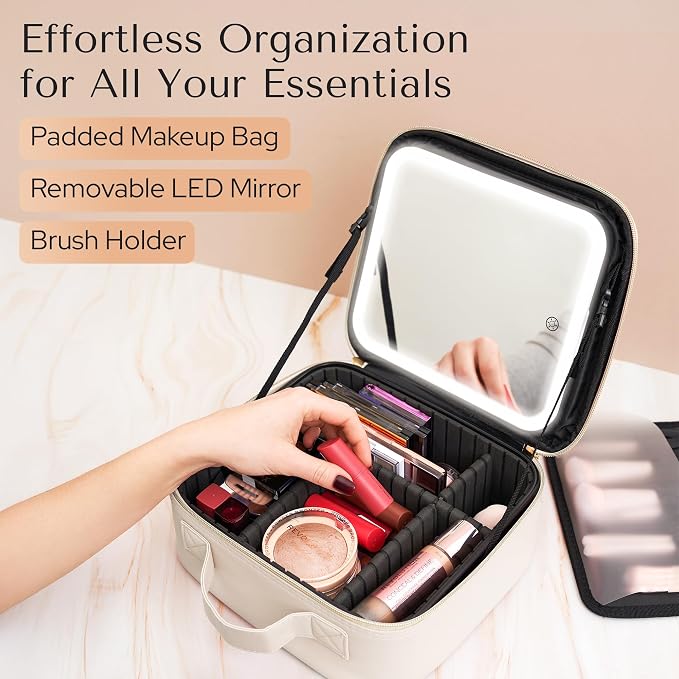 Makeup Bag with LED Mirror – Travel Cosmetic Organizer with Lighted Mirror - Image 2
