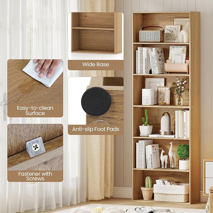 Giantex 6-Tier Bookcase, Freestanding Storage Organizer w/Open Shelves - Image 6