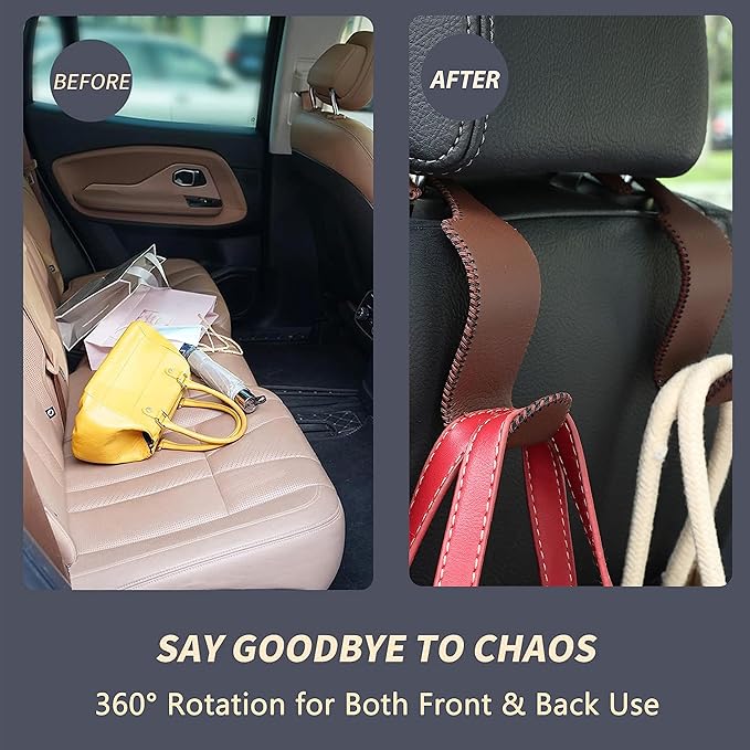 Amooca Car Seat Headrest Hook 4 Pack Metal Core Hanger Universal Car Storage - Image 3
