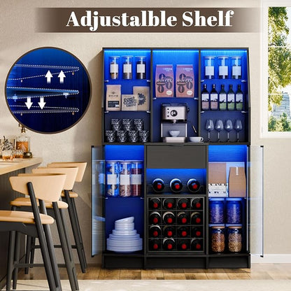 59.05" Wine Bar Cabinet W/ LED Lights & Tempered Glass Door, Home Bar Liquor - Image 4
